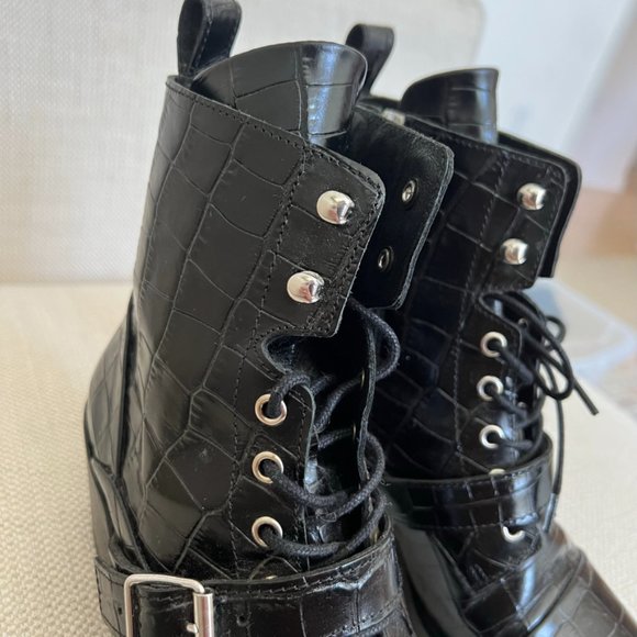 All Saints Katy Black Leather Ankle Boots Crocodile Size 7 - Picture 7 of 12